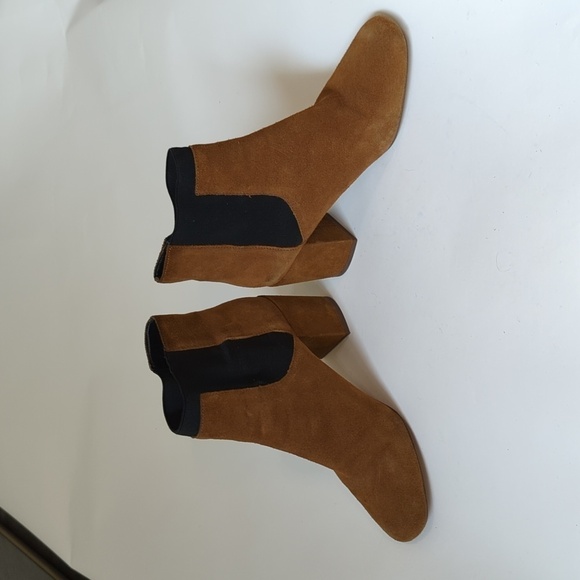 Zara Suede Chelsea Block Heel Bootie Brown Black 39/8 fall streetwear bohemian - Picture 3 of 9